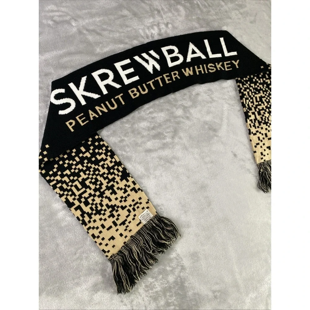 Skrewball Peanut Butter Whiskey Scarf Knit Fringe Mens Black Tan 60in Casual